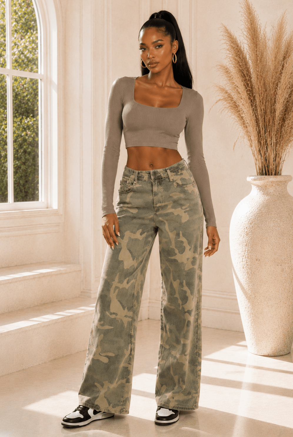 Landon High-Rise Camo Wide-Leg Jeans - Robbi & Angel