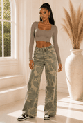 Landon High-Rise Camo Wide-Leg Jeans - Robbi & Angel