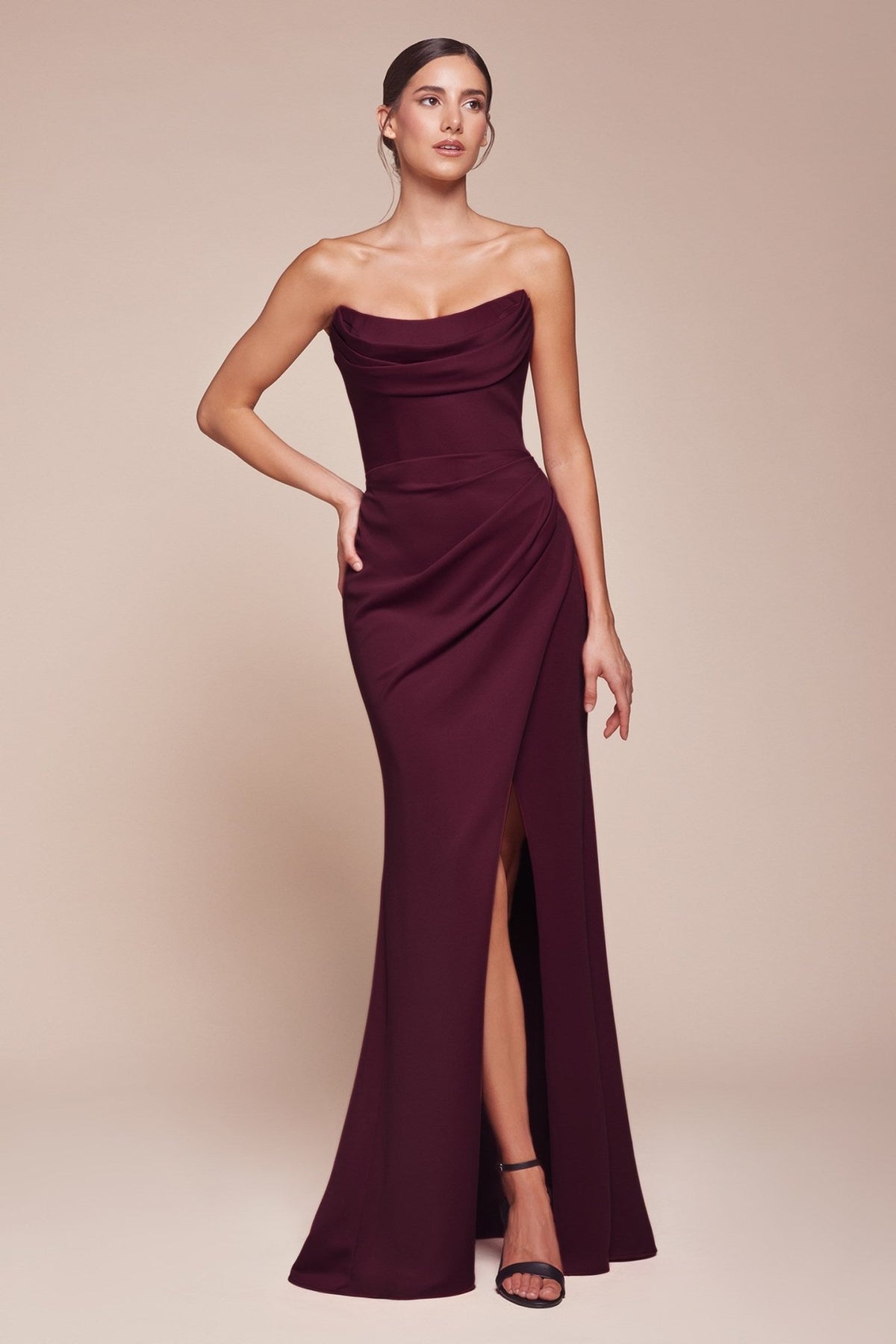 Layla Long Strapless Chiffon Scoop Neck Gown - Robbi & Angel