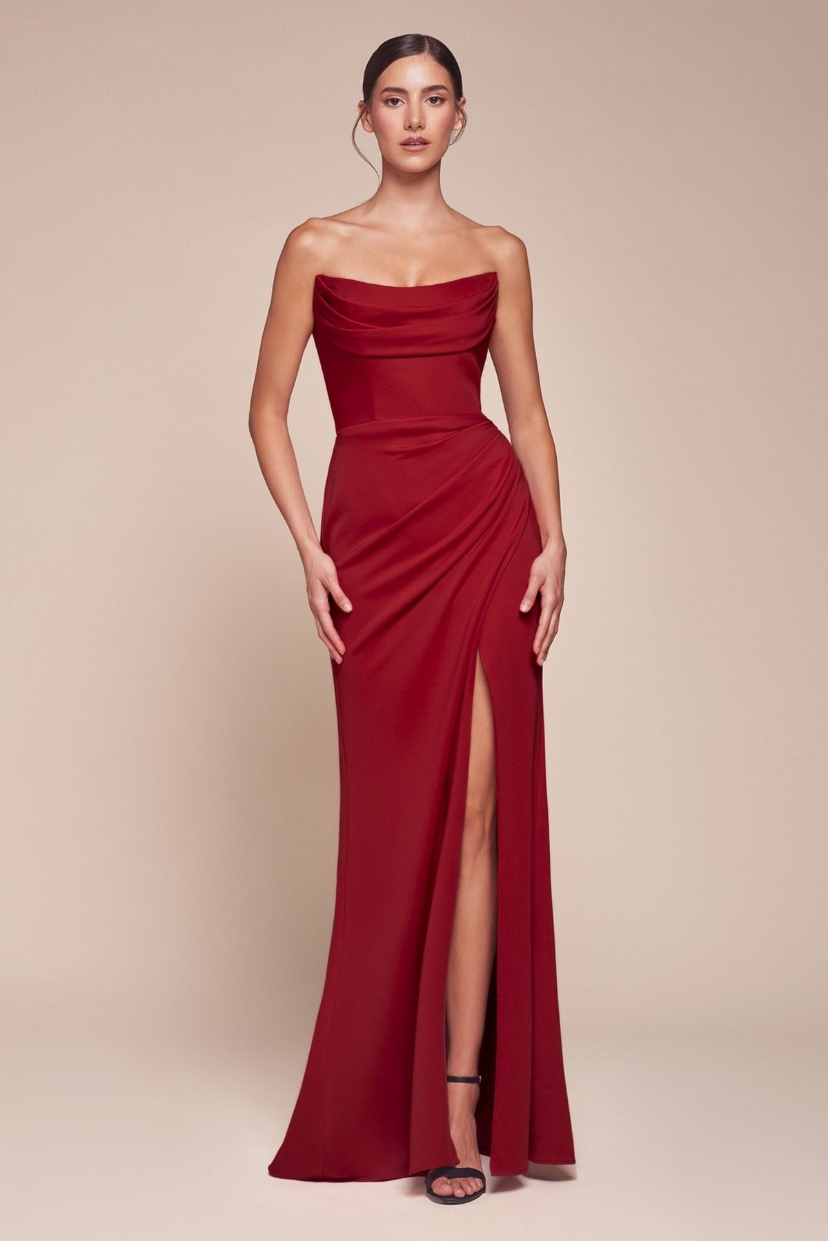 Layla Long Strapless Chiffon Scoop Neck Gown - Robbi & Angel