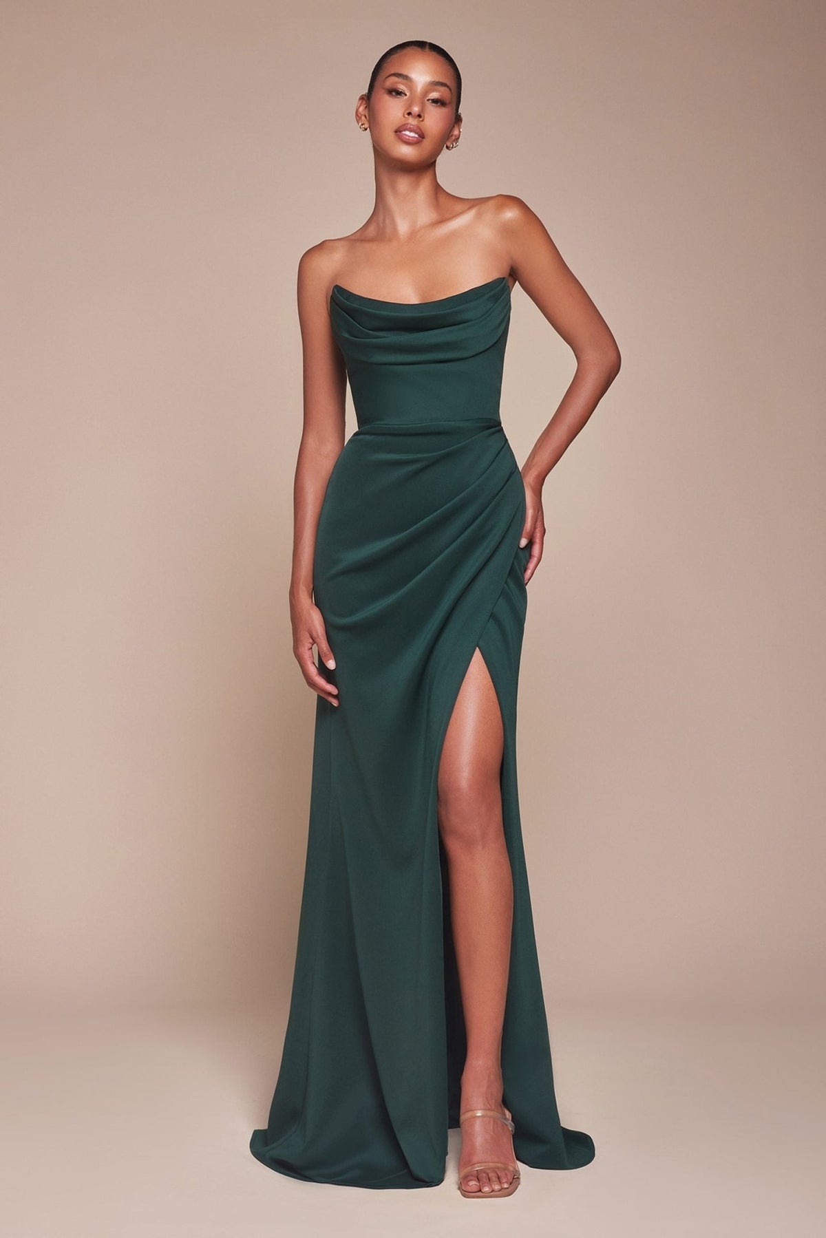 Layla Long Strapless Chiffon Scoop Neck Gown - Robbi & Angel