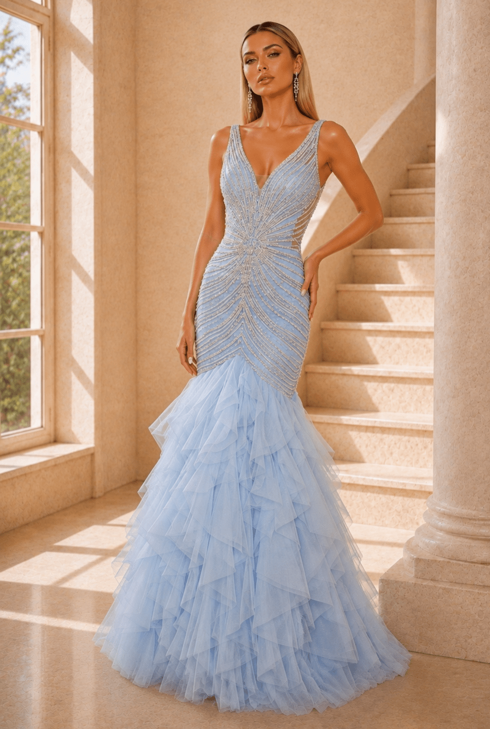Lea Showstopping Mermaid Gown Ruffle Tiered Tulle Skirt - Robbi & Angel