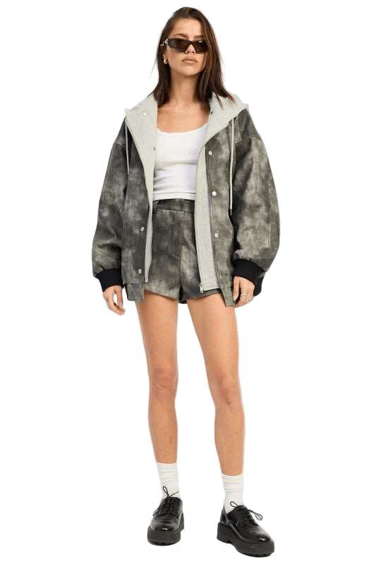 LEATHER MIX MEDIA BOMBER JACKET - Robbi & Angel