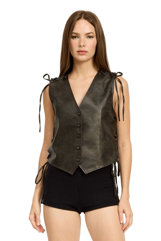 LEATHER VEST WITH LACE DETAIL - Robbi & Angel