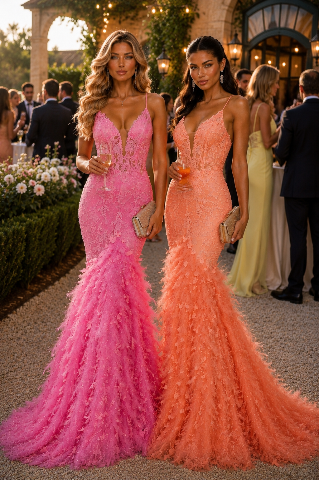 Leo Floor Length Feathered Mermaid Gown - Robbi & Angel