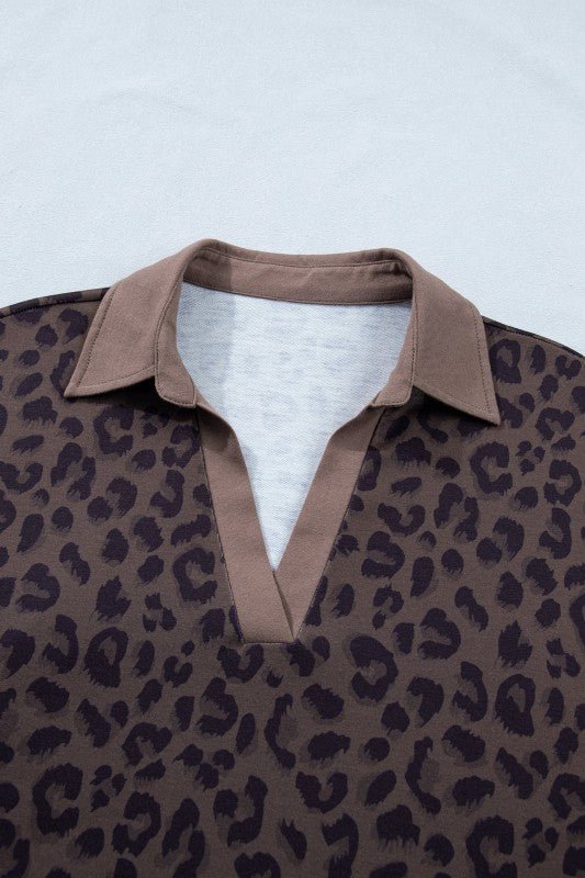 Leopard Collared V - Neck Top & Shorts Set - Robbi & Angel