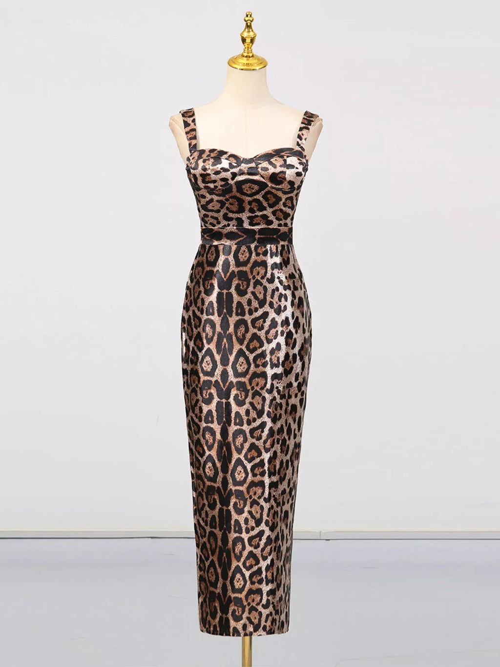 Leopard Print Bodycon Back Slit Midi Dress - Robbi & Angel