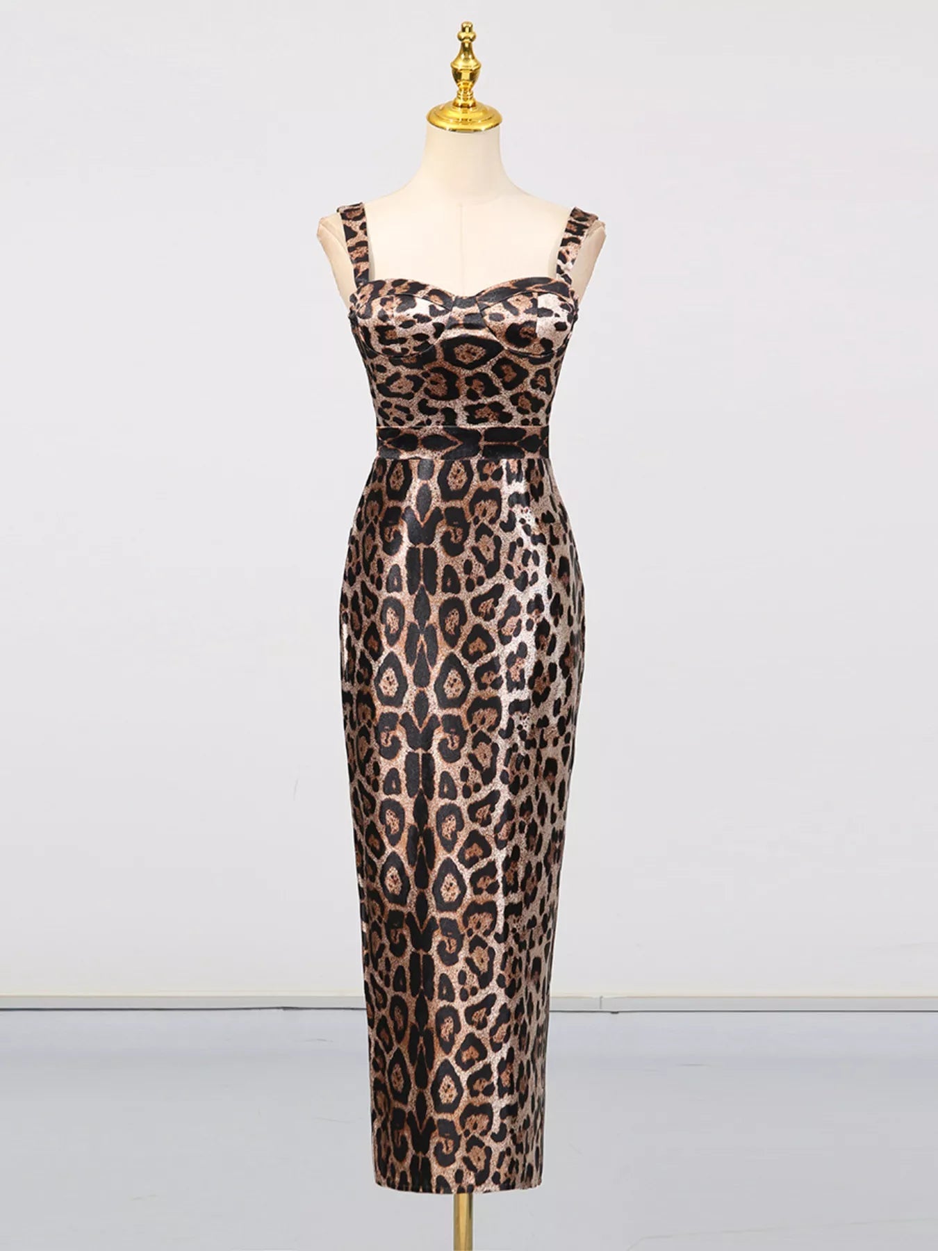 Leopard Print Bodycon Back Slit Midi Dress - Robbi & Angel