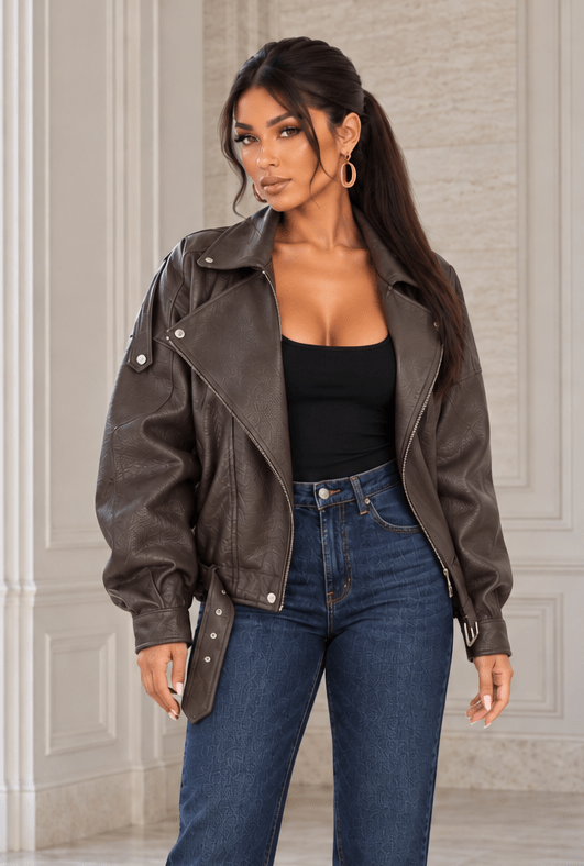 Leslie Leather Zip Up Jacket - Robbi & Angel