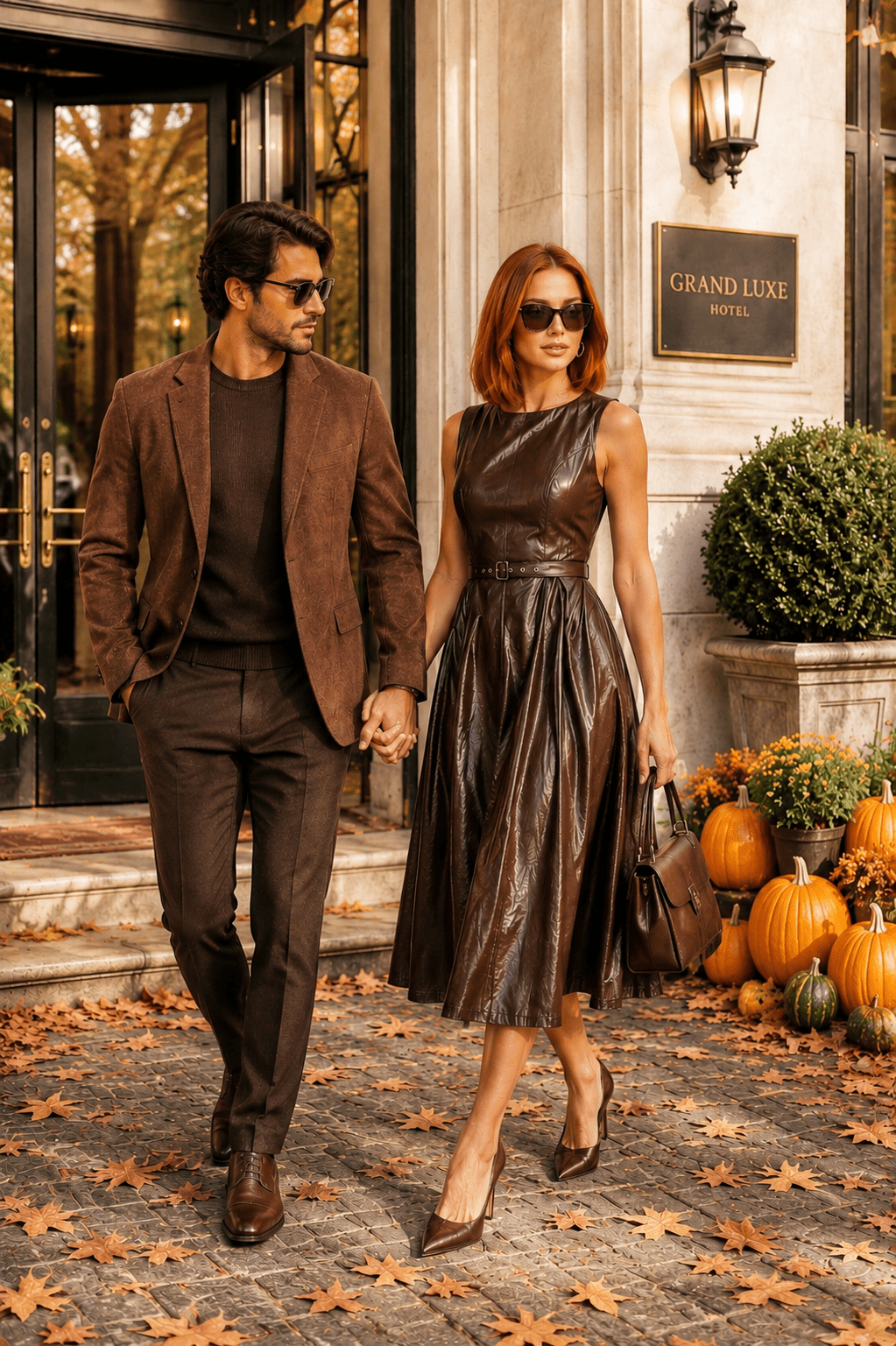 Lexi Dark Truffle Faux Leather Midi Dress - Robbi & Angel