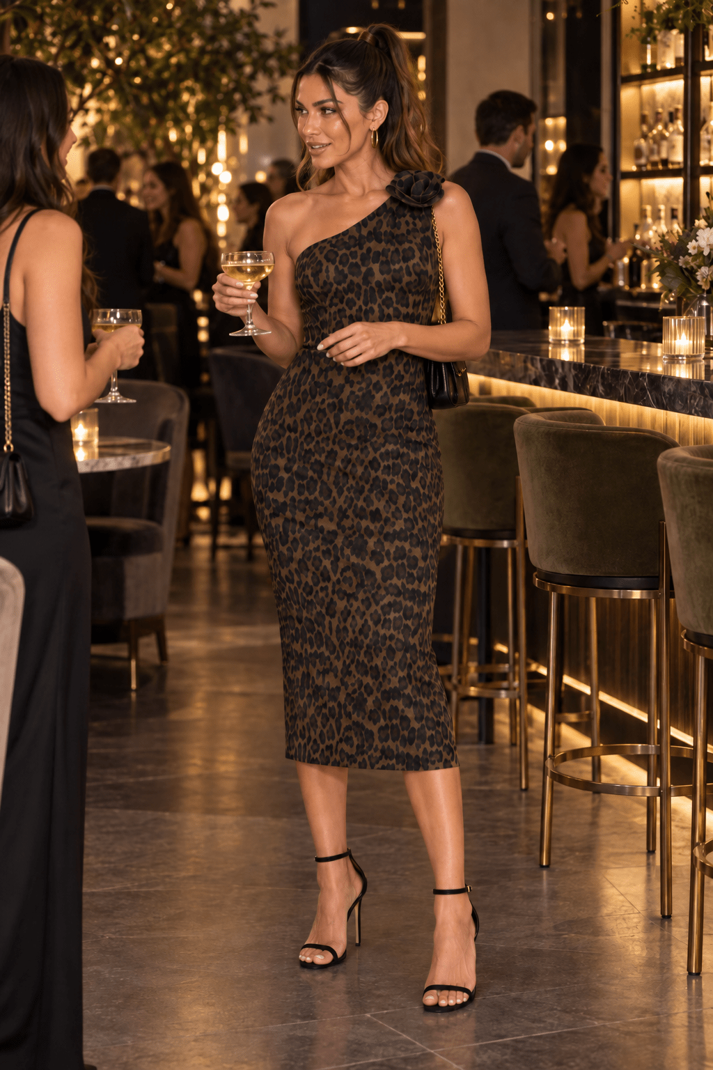Lisa Leopard Noir Muse Woven Midi Dress - Robbi & Angel