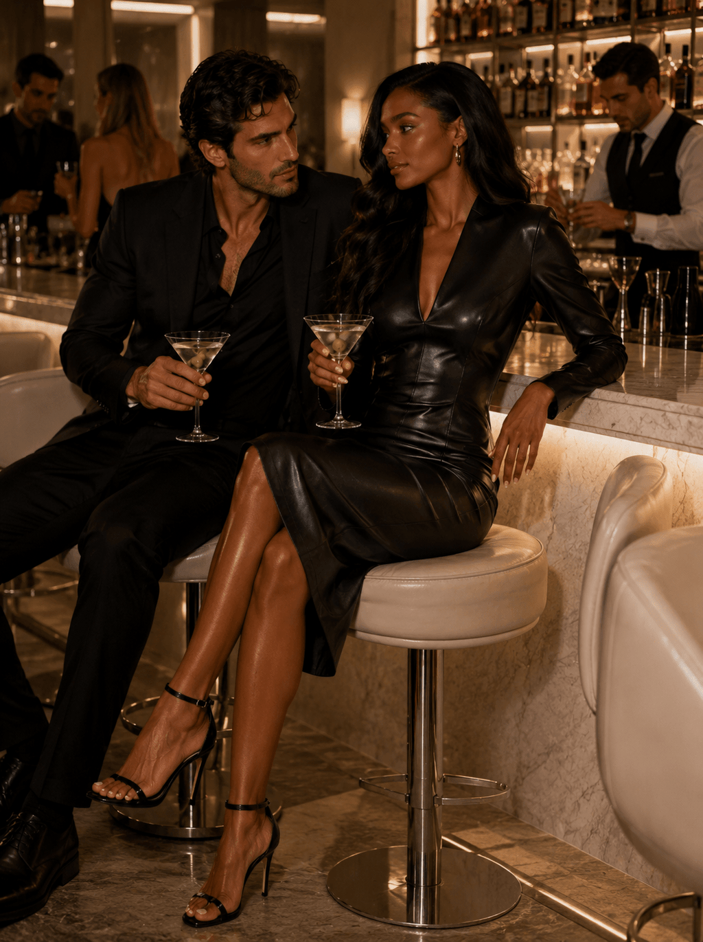 Lizette Faux Leather V-Neck Midi Dress - Robbi & Angel