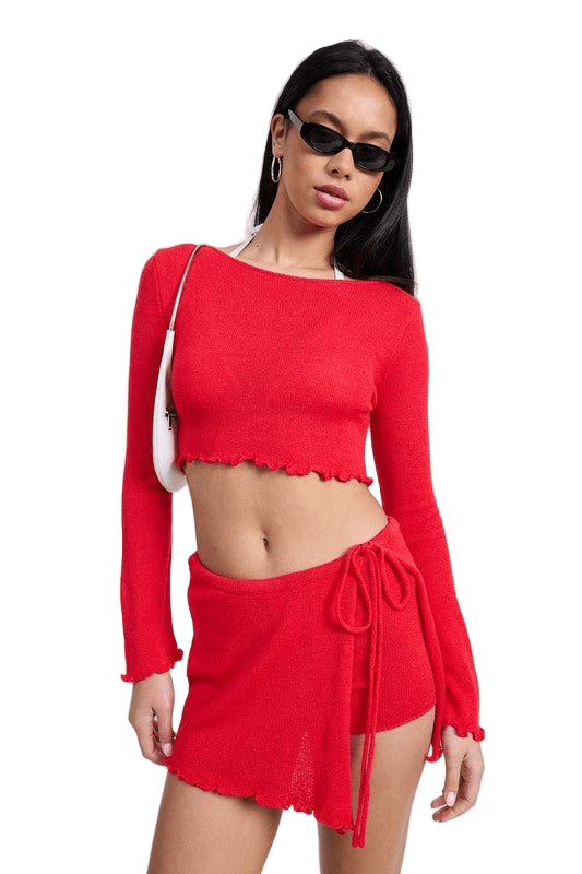 LONG SLEEVE BOAT NECK CROPPED TOP - Robbi & Angel