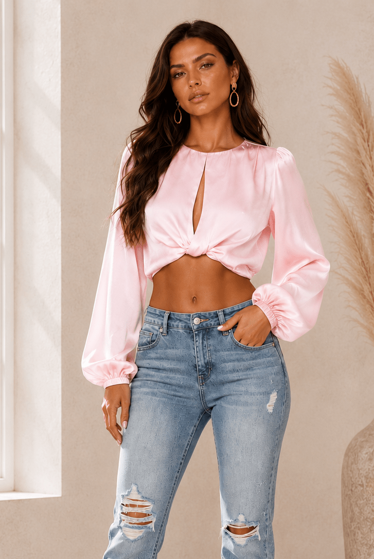 Long sleeve crop top with an open front design - Robbi & Angel