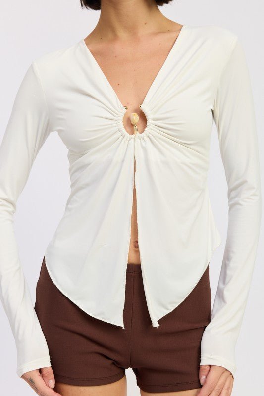 LONG SLEEVE FRONT RING RUCHED TOP - Robbi & Angel