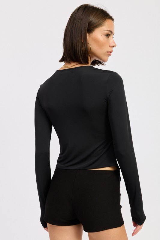 LONG SLEEVE FRONT RING RUCHED TOP - Robbi & Angel