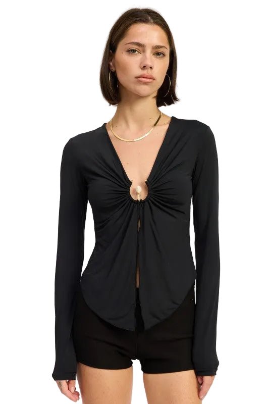 LONG SLEEVE FRONT RING RUCHED TOP - Robbi & Angel