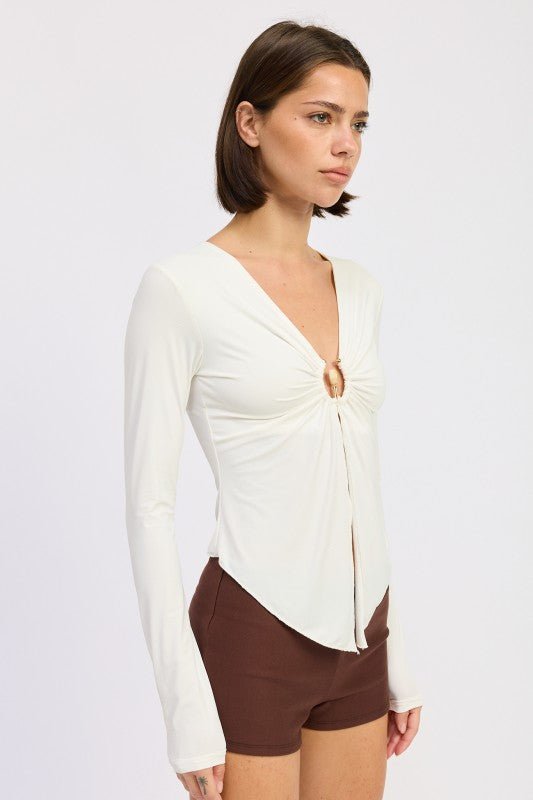 LONG SLEEVE FRONT RING RUCHED TOP - Robbi & Angel