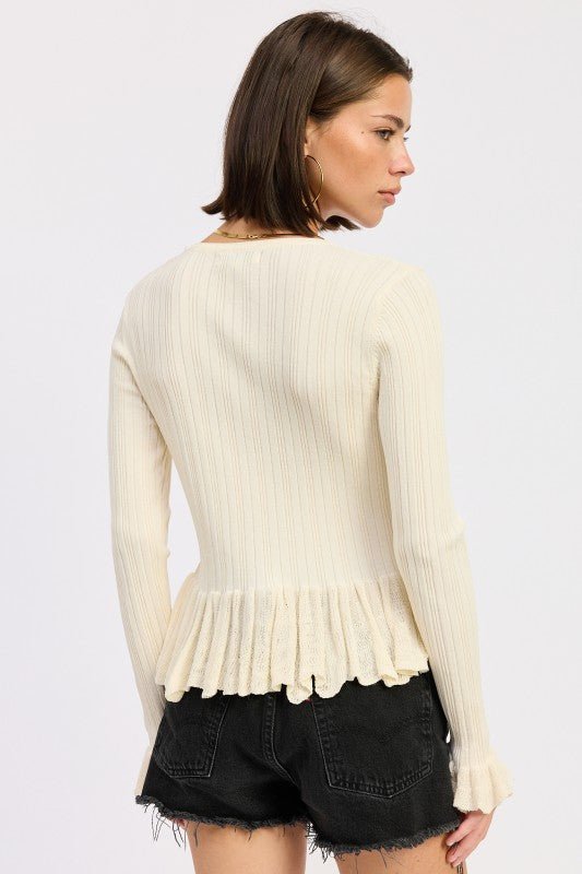 LONG SLEEVE RIBBED RUFFLE TOP - Robbi & Angel