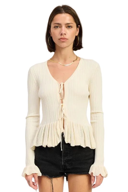 LONG SLEEVE RIBBED RUFFLE TOP - Robbi & Angel