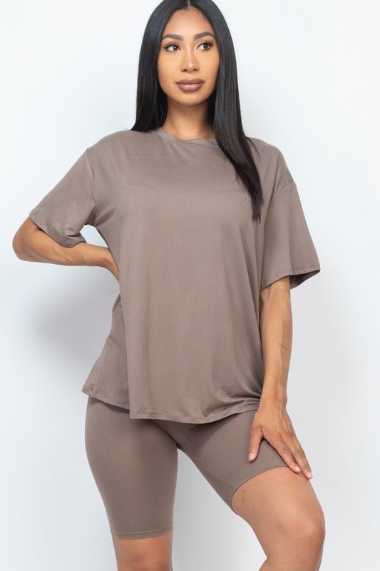 Loose Fit Top oversize shirts & Bike Shorts Set - Robbi & Angel