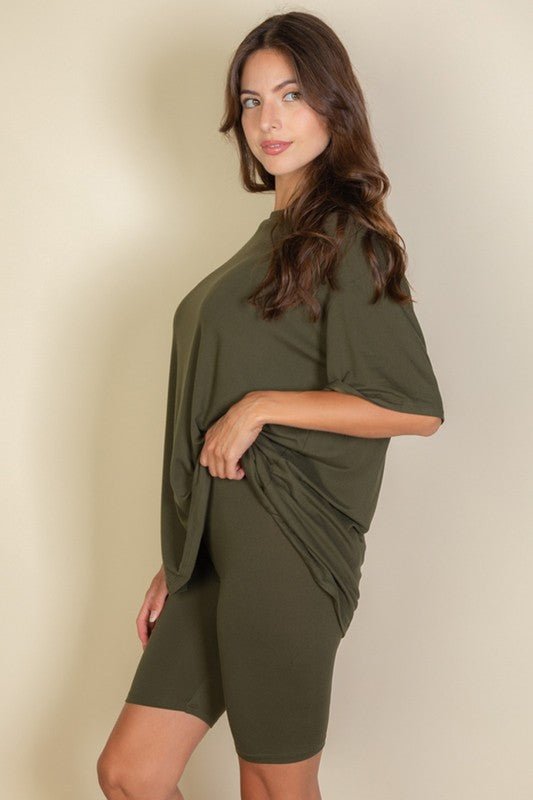 Loose Fit Top oversize shirts & Bike Shorts Set - Robbi & Angel