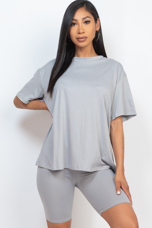 Loose Fit Top oversize shirts & Bike Shorts Set - Robbi & Angel