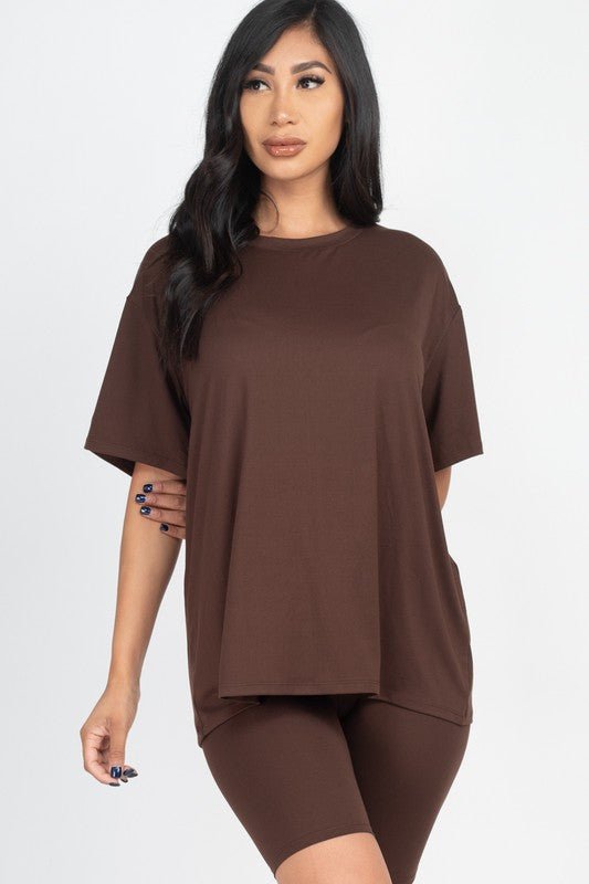 Loose Fit Top oversize shirts & Bike Shorts Set - Robbi & Angel