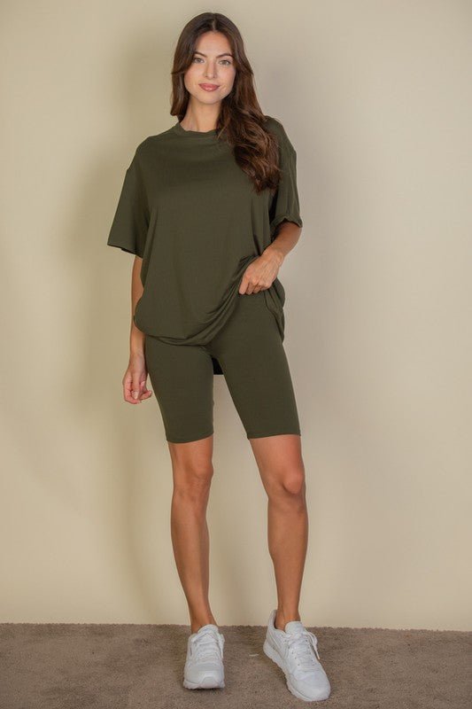 Loose Fit Top oversize shirts & Bike Shorts Set - Robbi & Angel