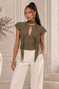 Lumina Keyhole Blouse With Scarf - Robbi & Angel