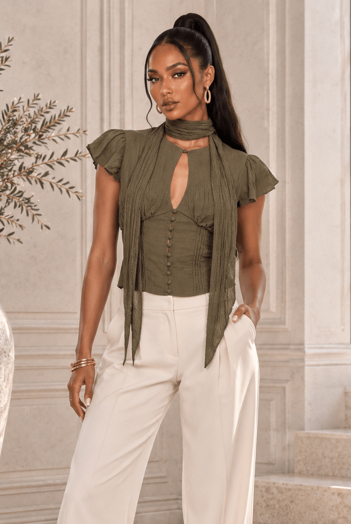 Lumina Keyhole Blouse With Scarf - Robbi & Angel