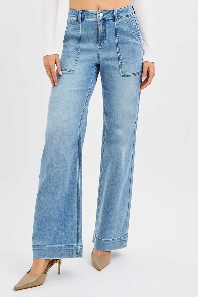 Mackenzie High Rise Straight Leg Jeans with Front Pockets - Robbi & Angel