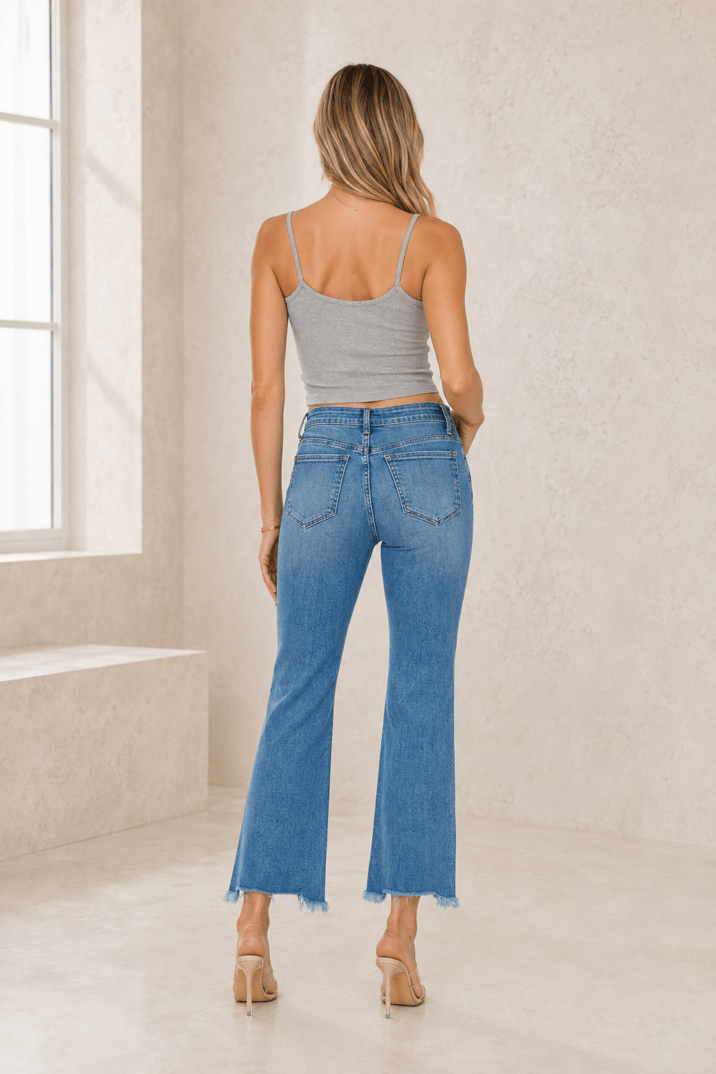 Madeline Raw Hem Distressed Mid Rise Crop Jeans - Robbi & Angel