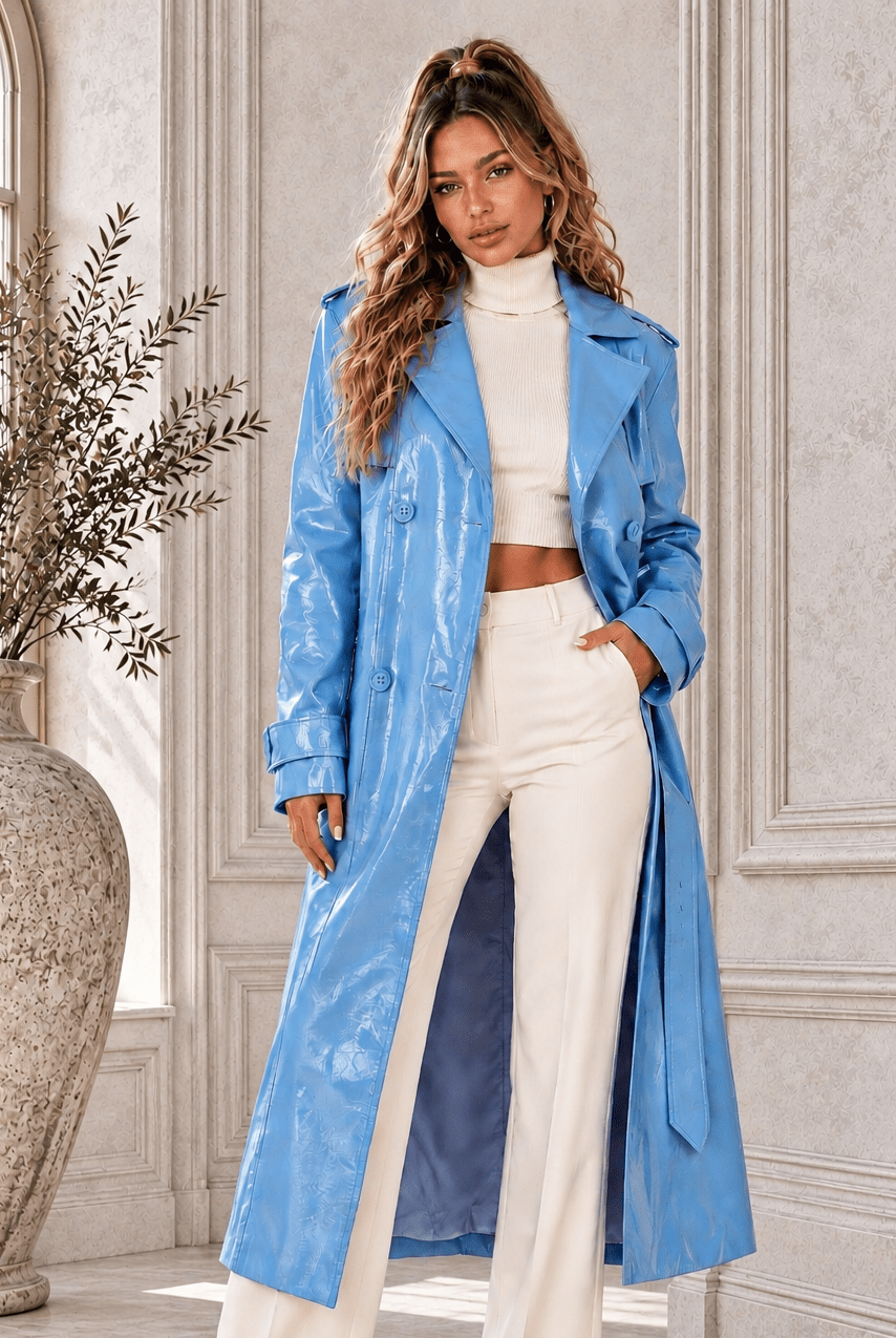Madelyn Faux Leather Trench Coat - Robbi & Angel