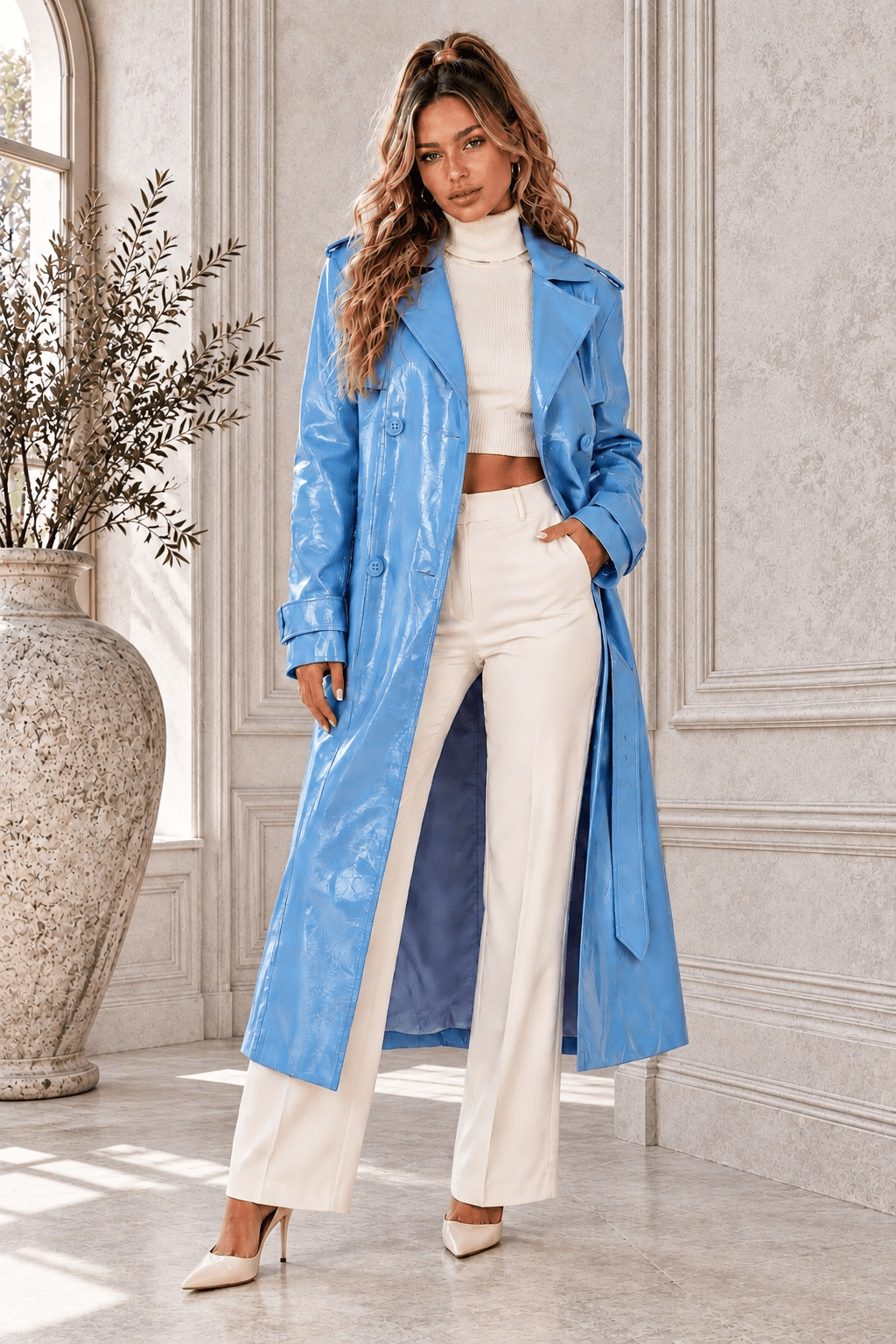 Madelyn Faux Leather Trench Coat - Robbi & Angel