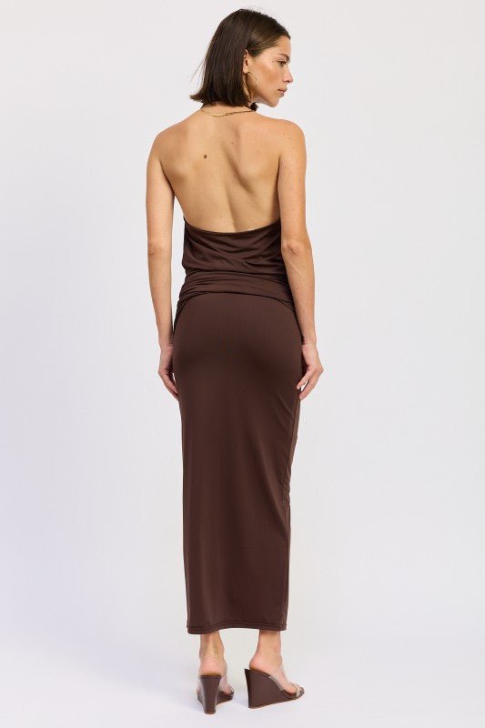 MAXI RUCHED KNITSKIRT WITH GOLD TRIM - Robbi & Angel