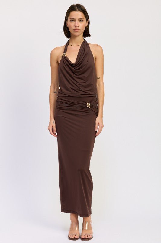 MAXI RUCHED KNITSKIRT WITH GOLD TRIM - Robbi & Angel
