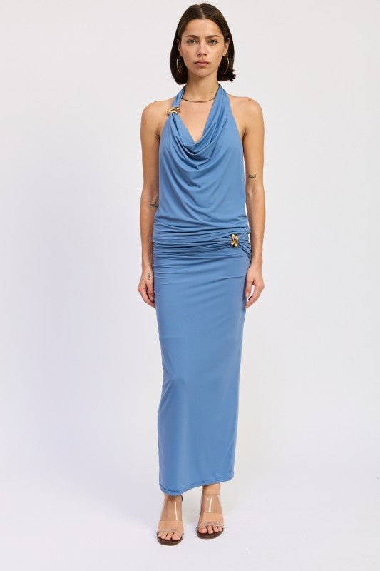 MAXI RUCHED KNITSKIRT WITH GOLD TRIM - Robbi & Angel