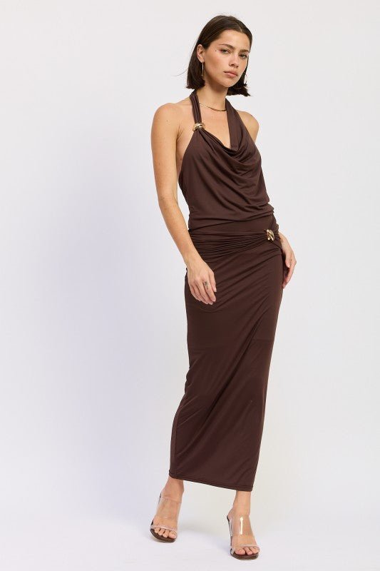 MAXI RUCHED KNITSKIRT WITH GOLD TRIM - Robbi & Angel
