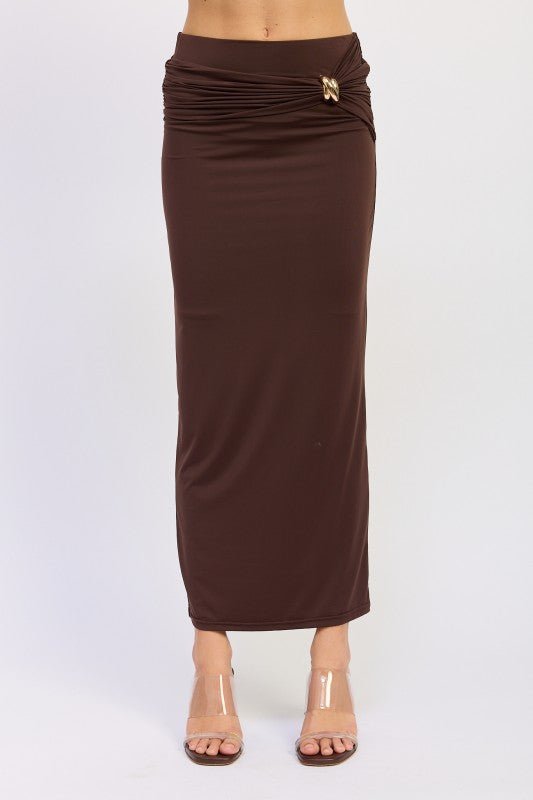 MAXI RUCHED KNITSKIRT WITH GOLD TRIM - Robbi & Angel