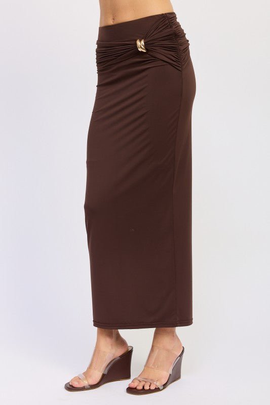 MAXI RUCHED KNITSKIRT WITH GOLD TRIM - Robbi & Angel