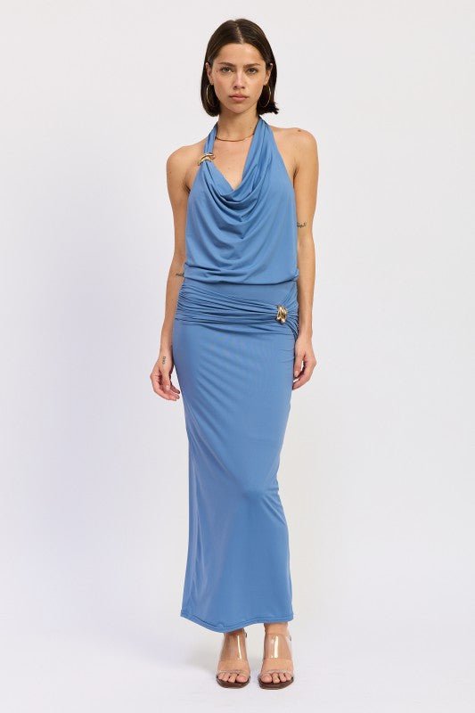 MAXI RUCHED KNITSKIRT WITH GOLD TRIM - Robbi & Angel