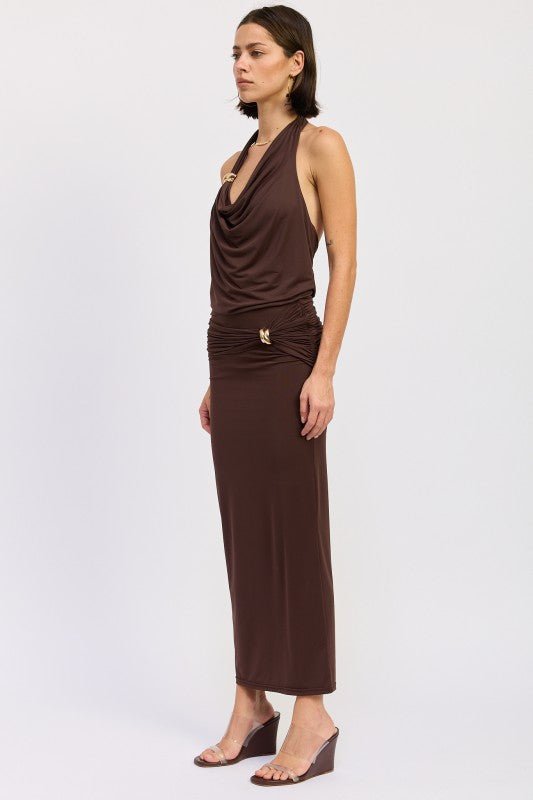 MAXI RUCHED KNITSKIRT WITH GOLD TRIM - Robbi & Angel