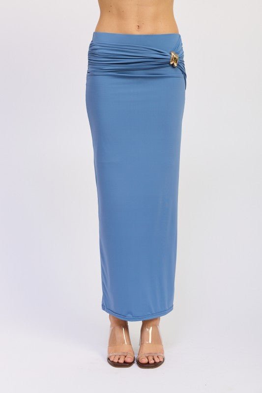 MAXI RUCHED KNITSKIRT WITH GOLD TRIM - Robbi & Angel