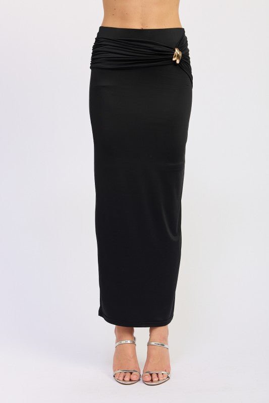 MAXI RUCHED KNITSKIRT WITH GOLD TRIM - Robbi & Angel