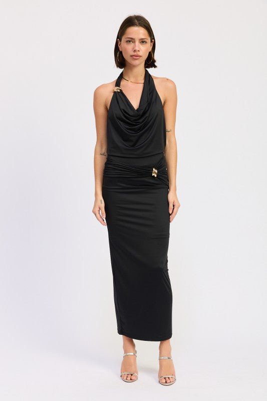 MAXI RUCHED KNITSKIRT WITH GOLD TRIM - Robbi & Angel