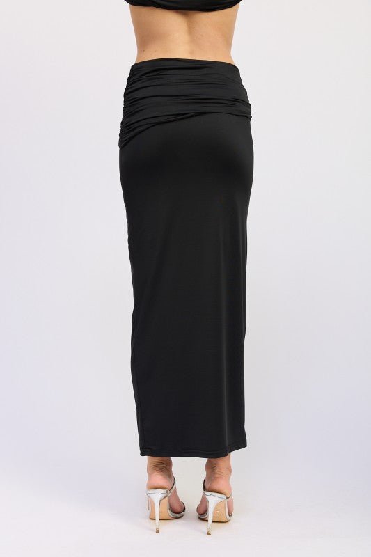 MAXI RUCHED KNITSKIRT WITH GOLD TRIM - Robbi & Angel