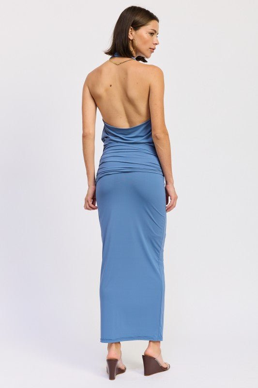 MAXI RUCHED KNITSKIRT WITH GOLD TRIM - Robbi & Angel