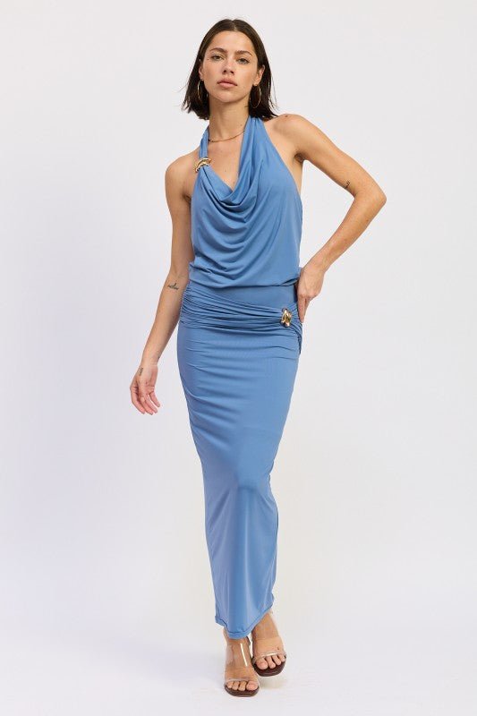 MAXI RUCHED KNITSKIRT WITH GOLD TRIM - Robbi & Angel