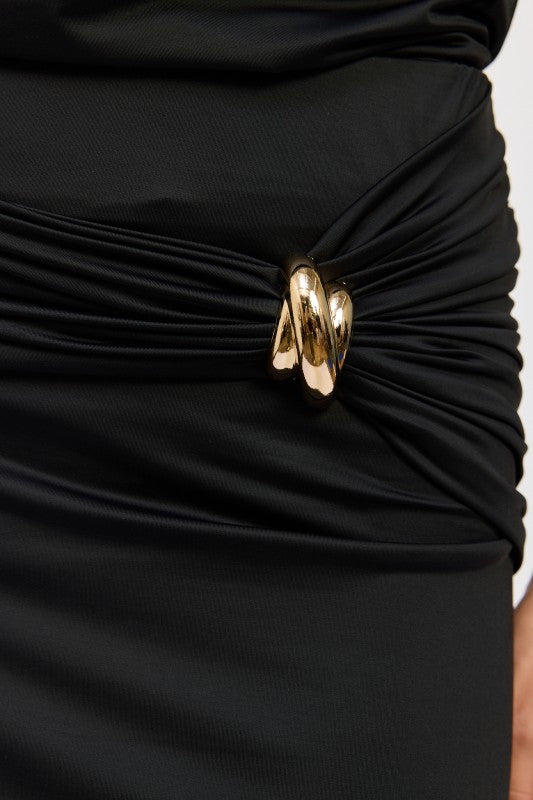 MAXI RUCHED KNITSKIRT WITH GOLD TRIM - Robbi & Angel